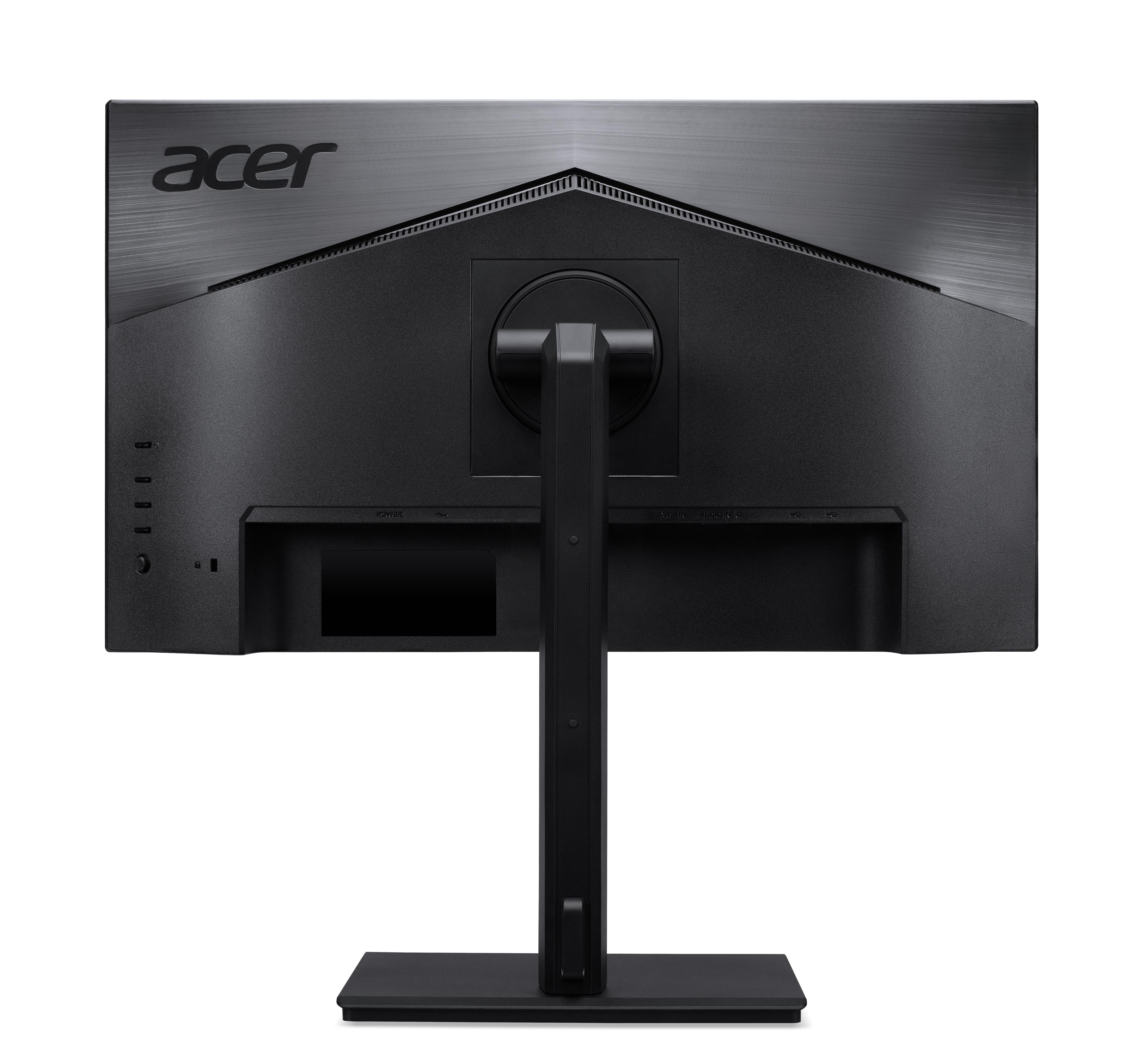 Vista posteriore di un monitor Acer nero con porte e supporto.
