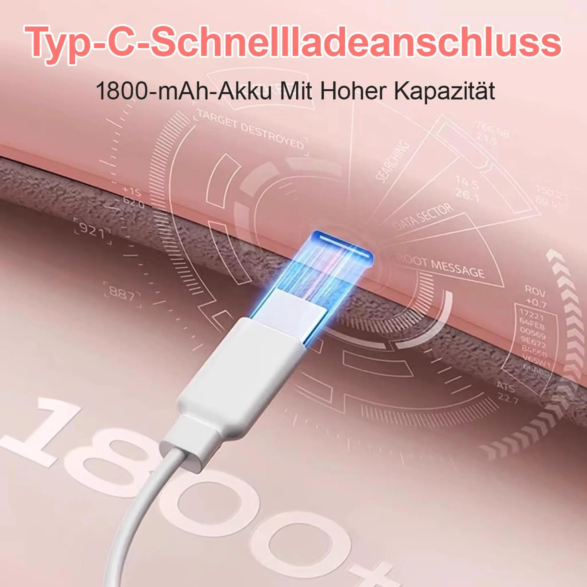 Ein Typ-C-Schnellladeanschluss mit 1800-mAh-Akku und hoher Kapazität.