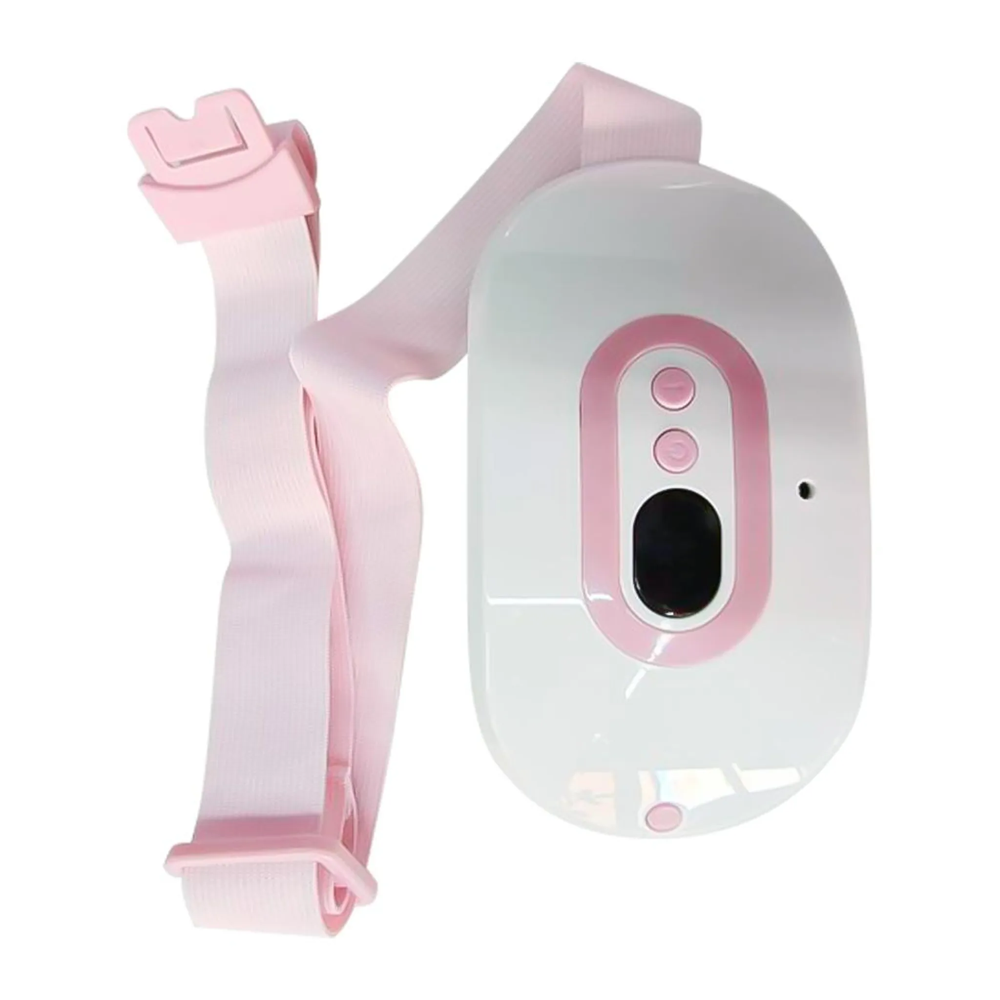 Ein weißes Gerät mit rosa Akzenten und einem rosa Gurt.