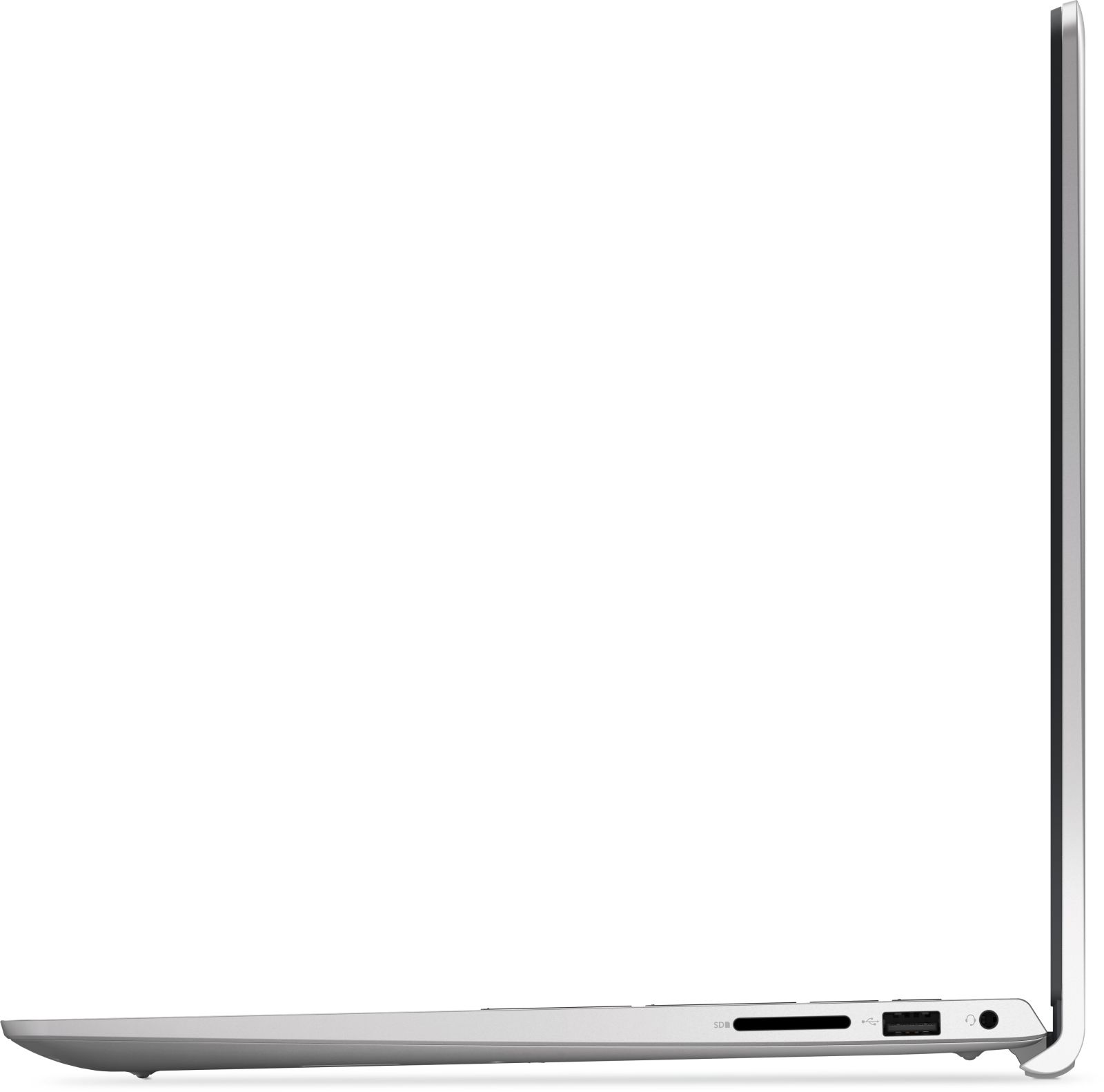 Laptop argentato di profilo, con porte sul lato.