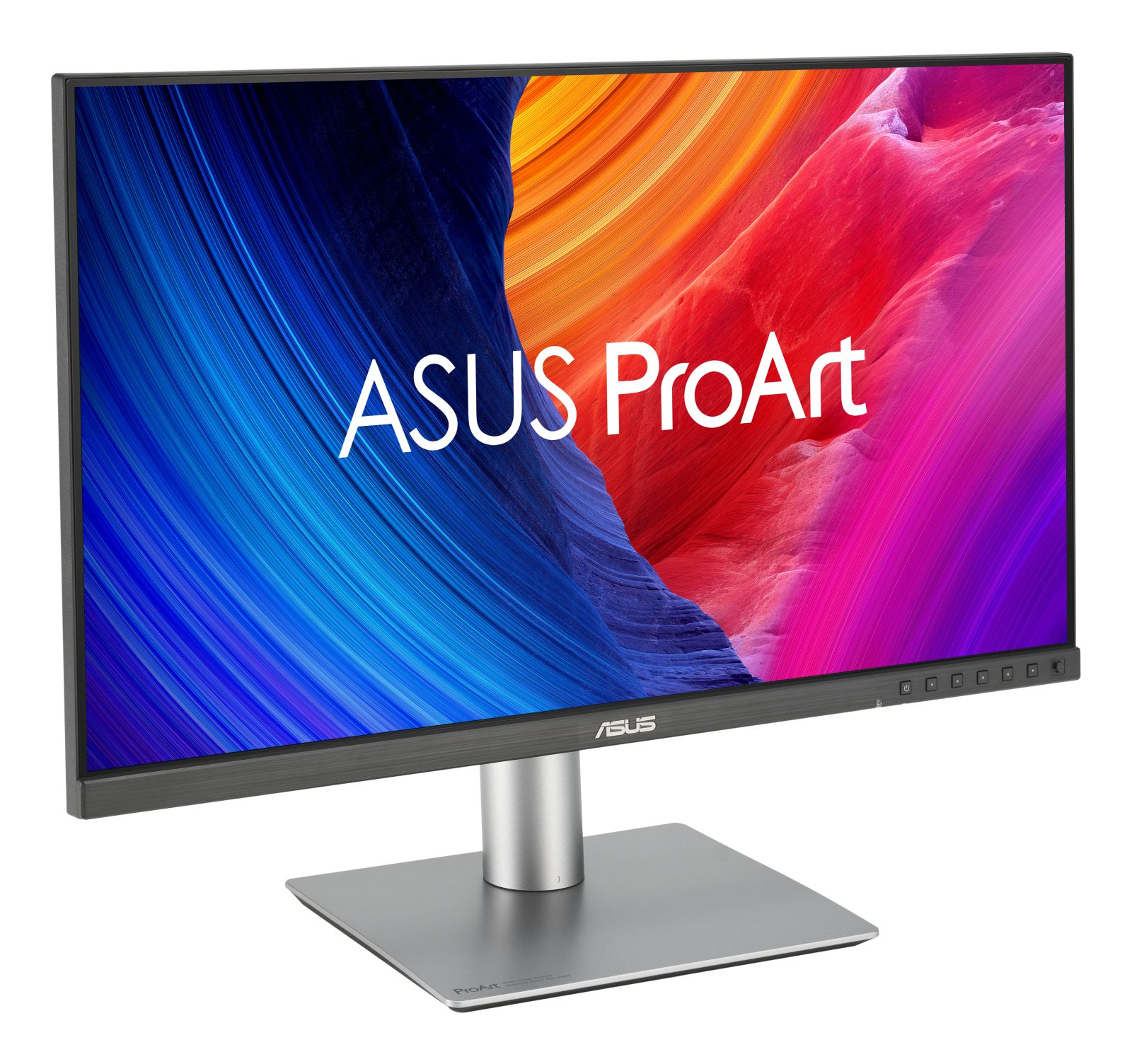 Un monitor ASUS ProArt con uno sfondo colorato e il logo ASUS.