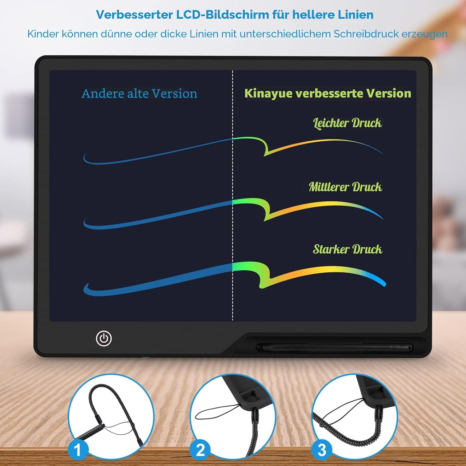 Vergleich eines LCD-Bildschirms: Alte vs. verbesserte Version mit Linien.