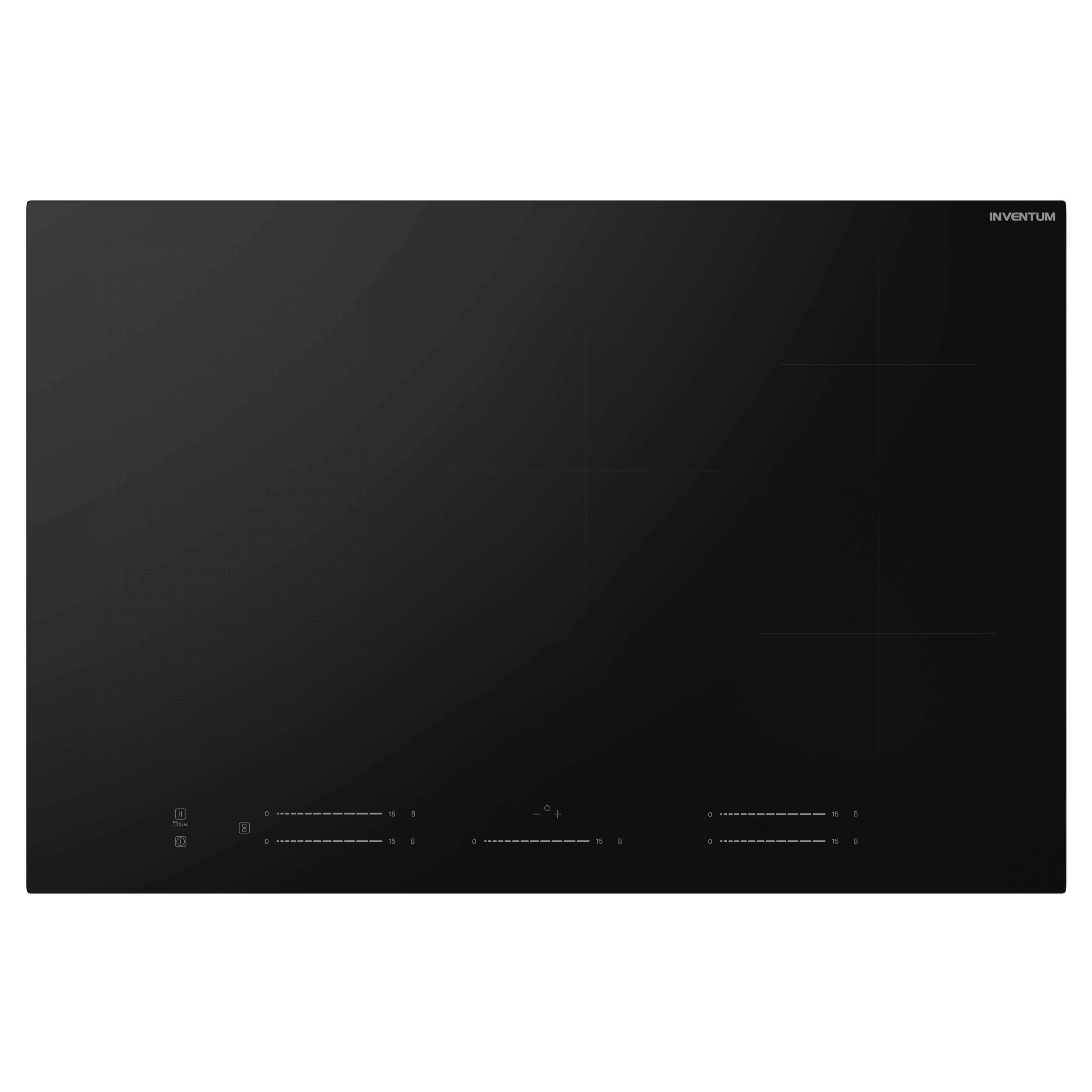 Une plaque à induction noire avec commandes tactiles et marquages de zones de cuisson.