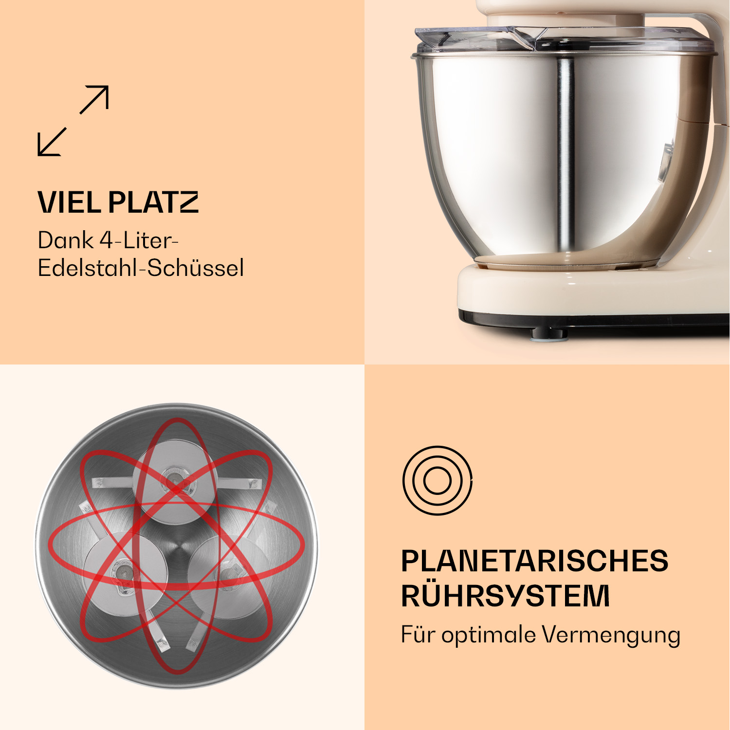 Impastatrice con ciotola in acciaio inox e sistema di miscelazione planetario.