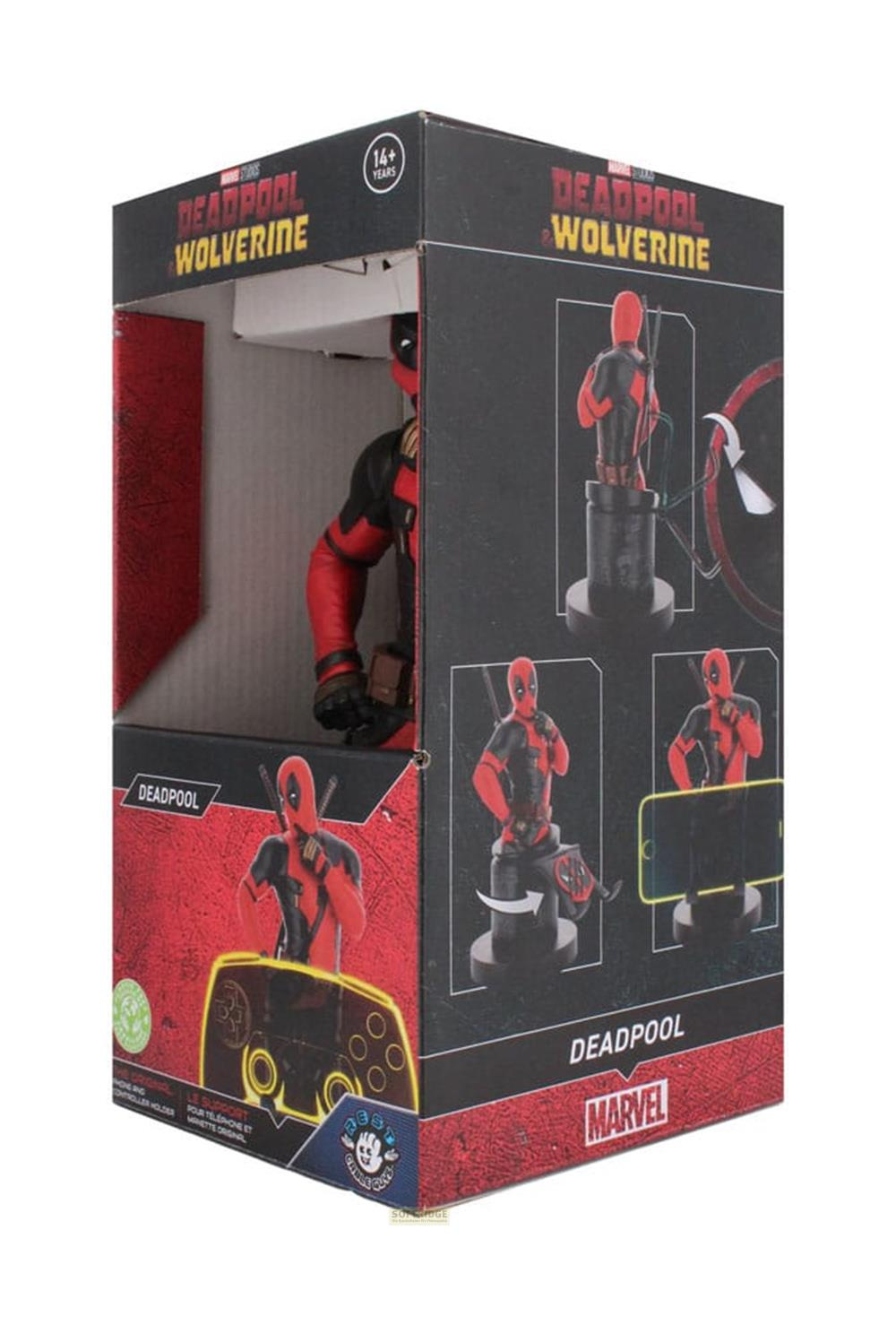 Caja de Deadpool Wolverine con figuras y accesorios. Marcada 14+ años.