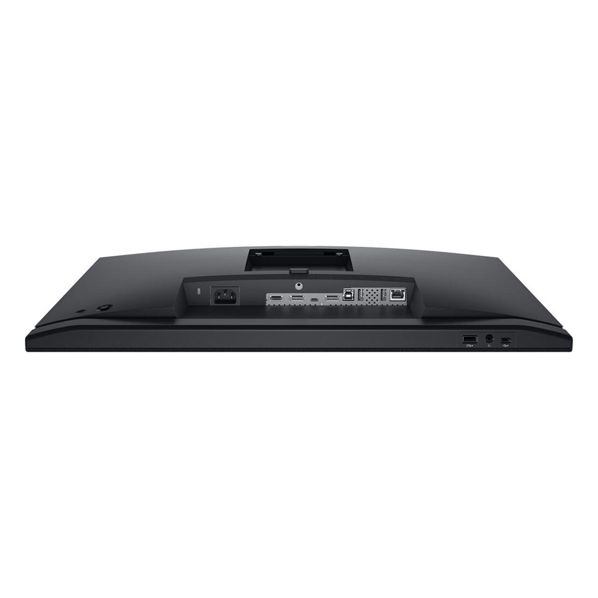 Tył czarnego monitora z portami: zasilania, USB, HDMI i DisplayPort.