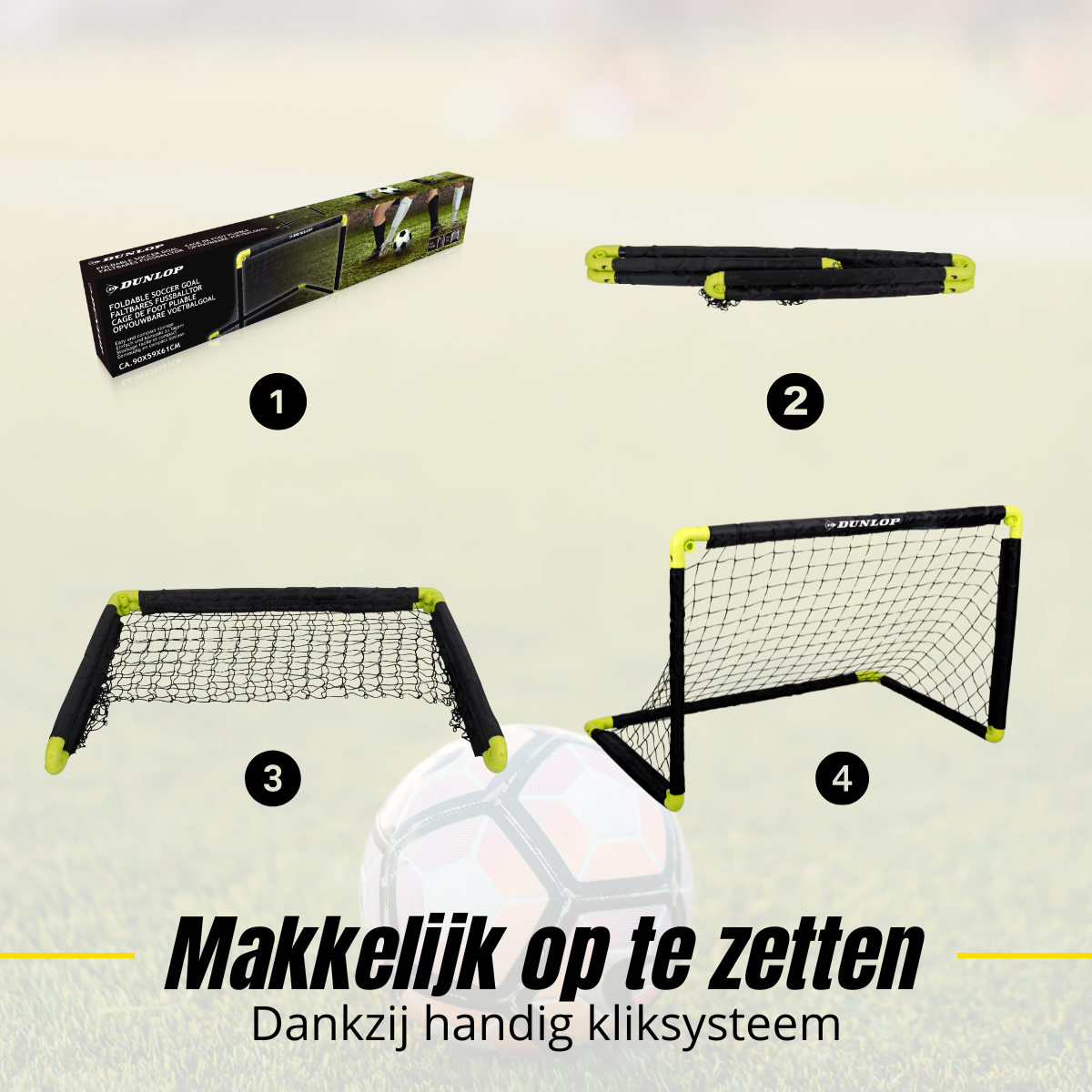 Een opvouwbare voetbalgoal set met bal.