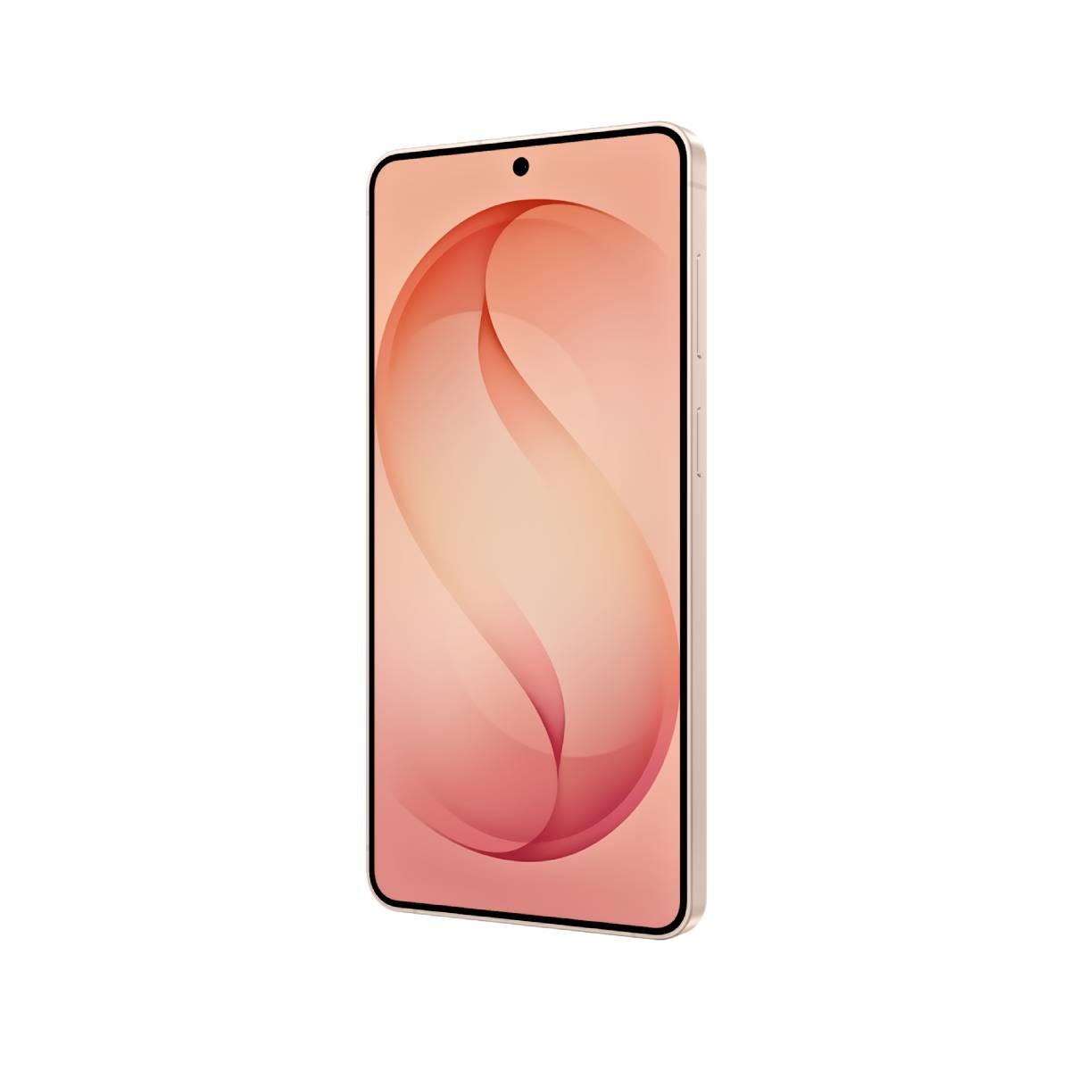 Ein goldfarbenes Smartphone mit einem rosa Wellenmuster auf dem Bildschirm.