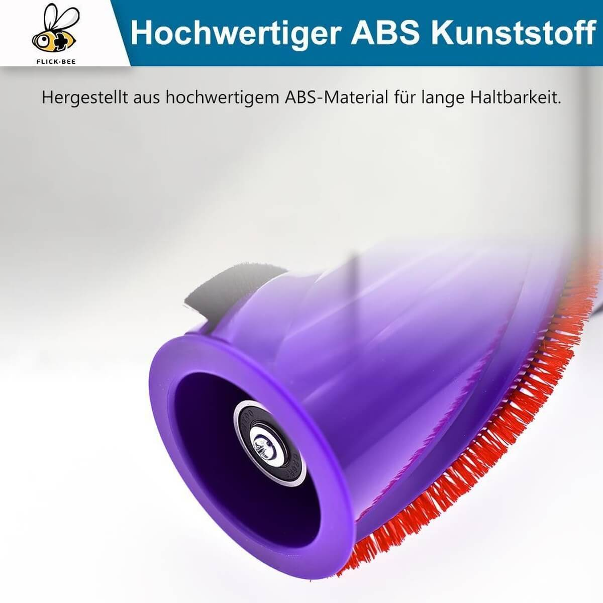Tête de brosse ABS violette avec poils rouges et logo.