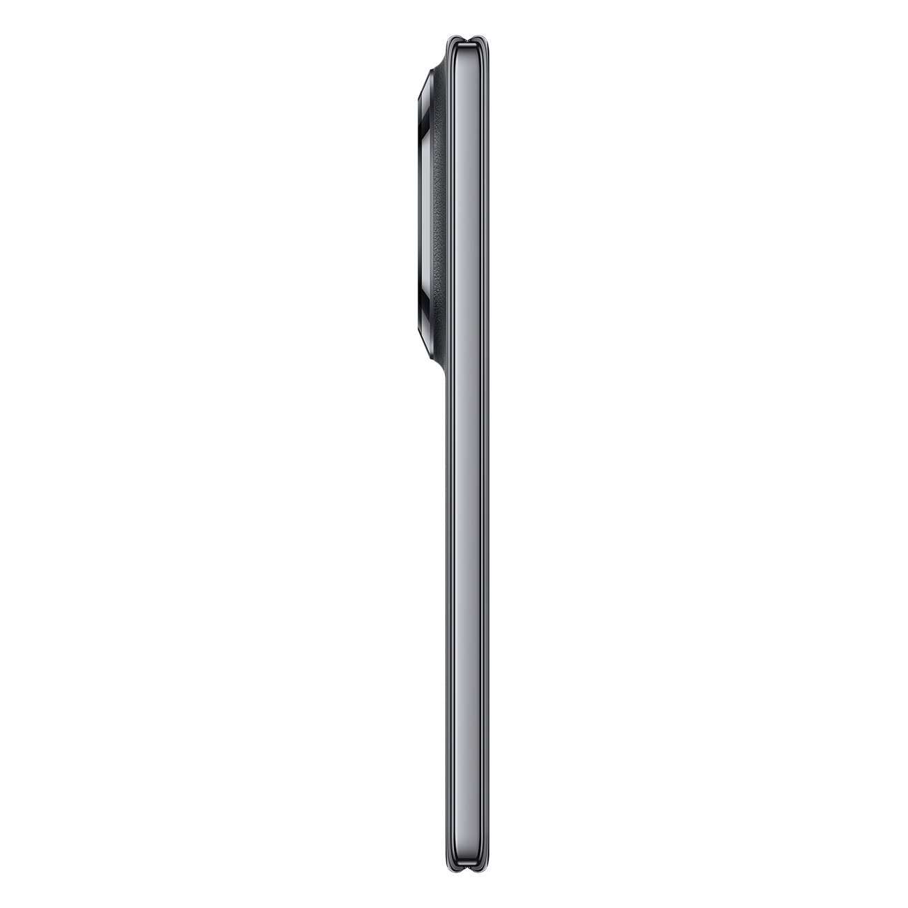 Seitenansicht eines schlanken schwarzen Smartphones mit einem Kameramodul.