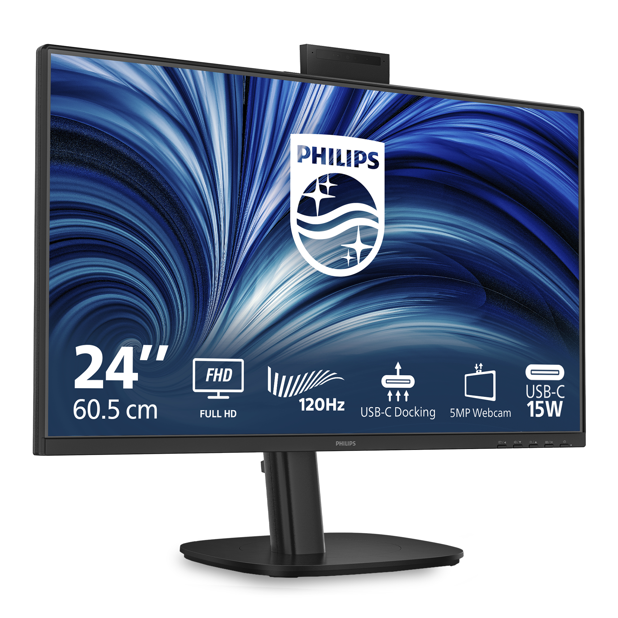 Un monitor Philips Full HD da 24 pollici con 120Hz e webcam da 5MP.