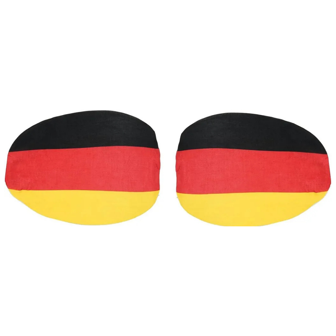 Zwei ovale Kissen mit den deutschen Flaggenfarben Schwarz, Rot und Gelb.