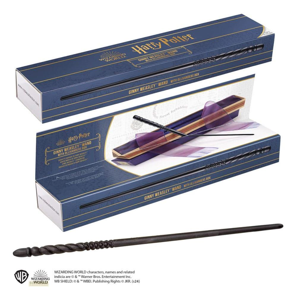 Una varita de Ginny Weasley de Harry Potter en una caja azul de Ollivanders.