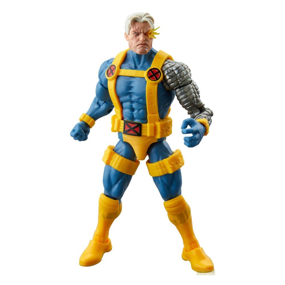 Figura de acción de Cable de X-Men, traje azul con arnés amarillo y brazo plateado.