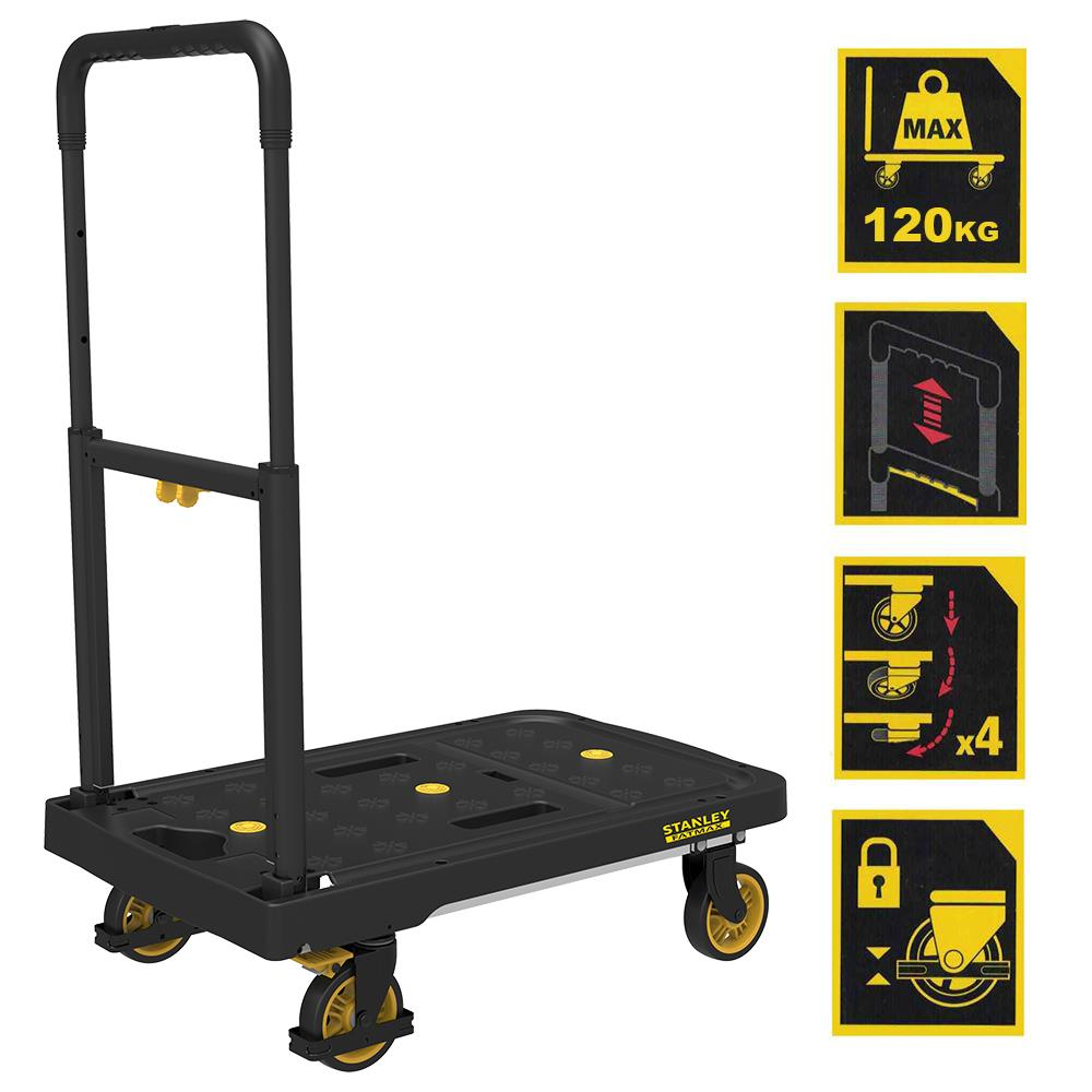 Uzatılabilir saplı ve 4 tekerlekli siyah taşıma arabası, maks. 120 kg.