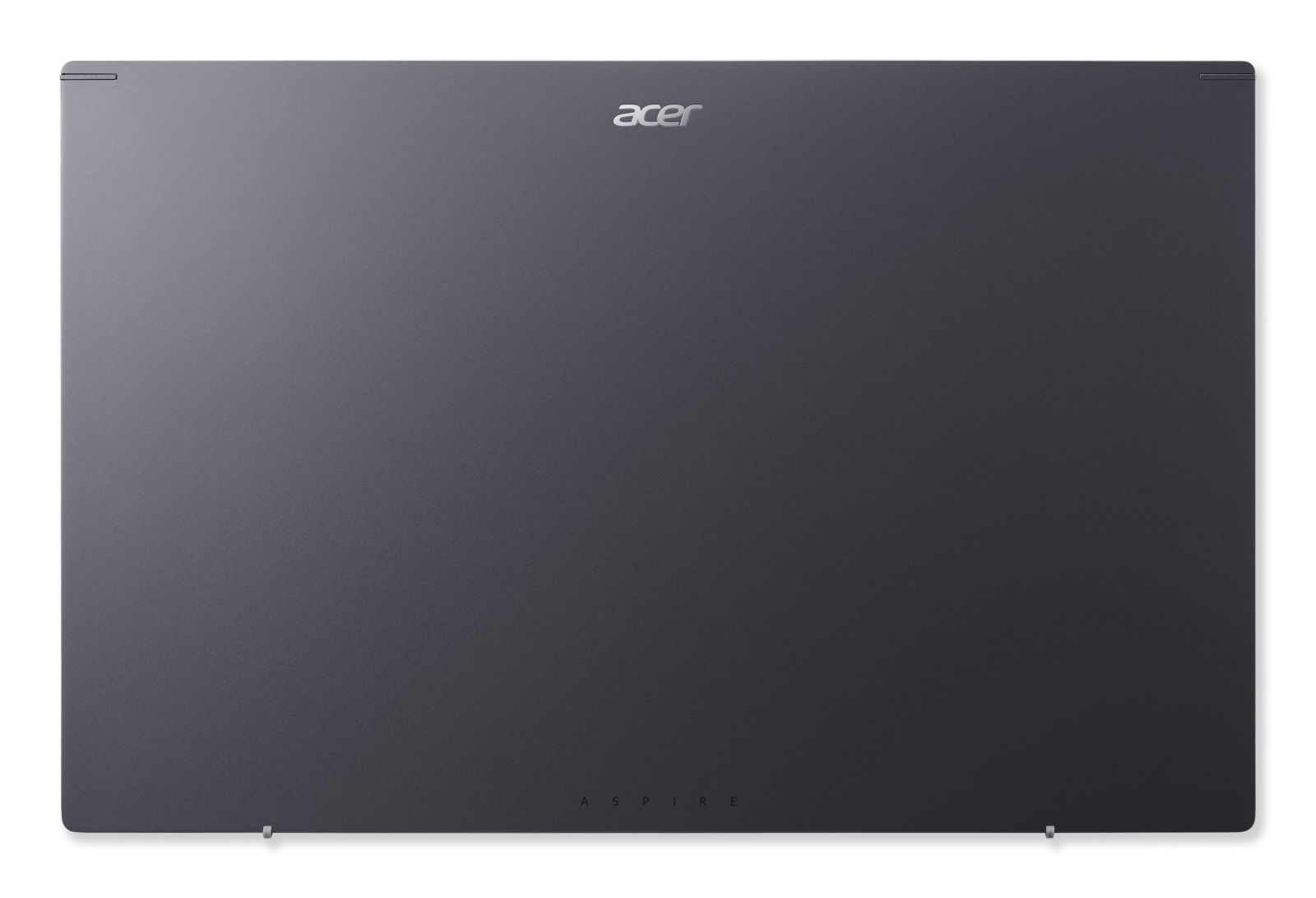 Rückseite eines dunklen Acer Aspire Laptops aus Metall.