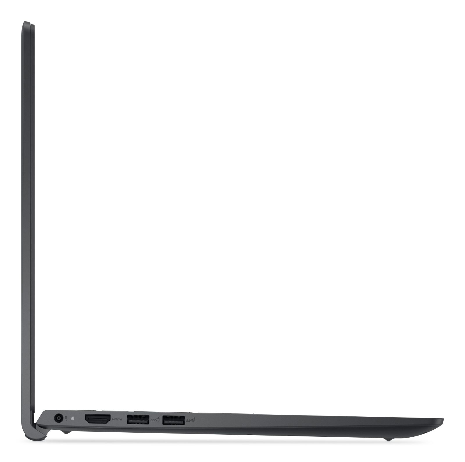 Grauer Laptop mit HDMI-, USB-C- und USB-A-Anschlüssen.