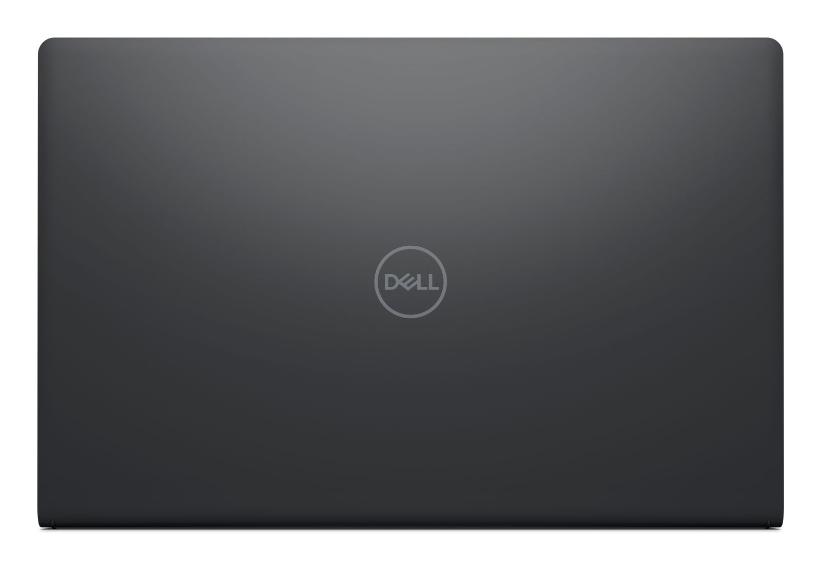 Geschlossener, dunkler Dell Laptop mit silbernem Logo in der Mitte.