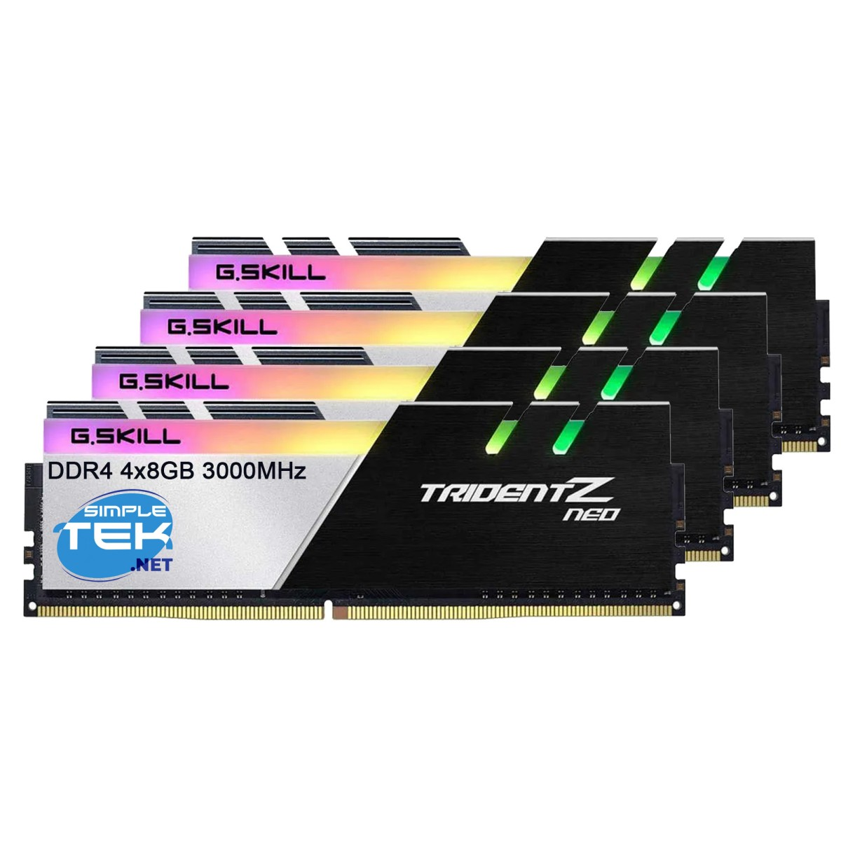 Quattro moduli RAM G.Skill Trident Z Neo DDR4 con illuminazione RGB.