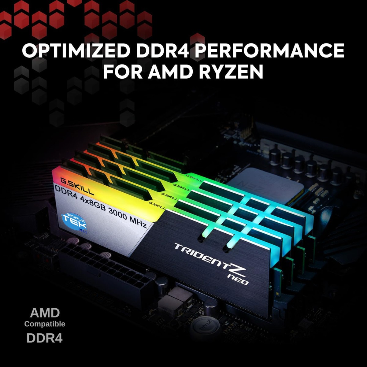 Banchi RAM G.Skill Trident Z Neo DDR4 con illuminazione RGB su una scheda madre.