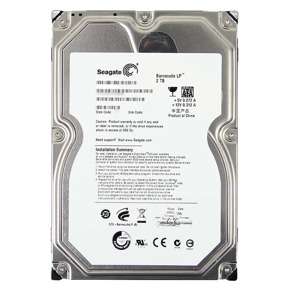 Hard disk Seagate Barracuda LP 2TB con istruzioni di installazione e dati tecnici.