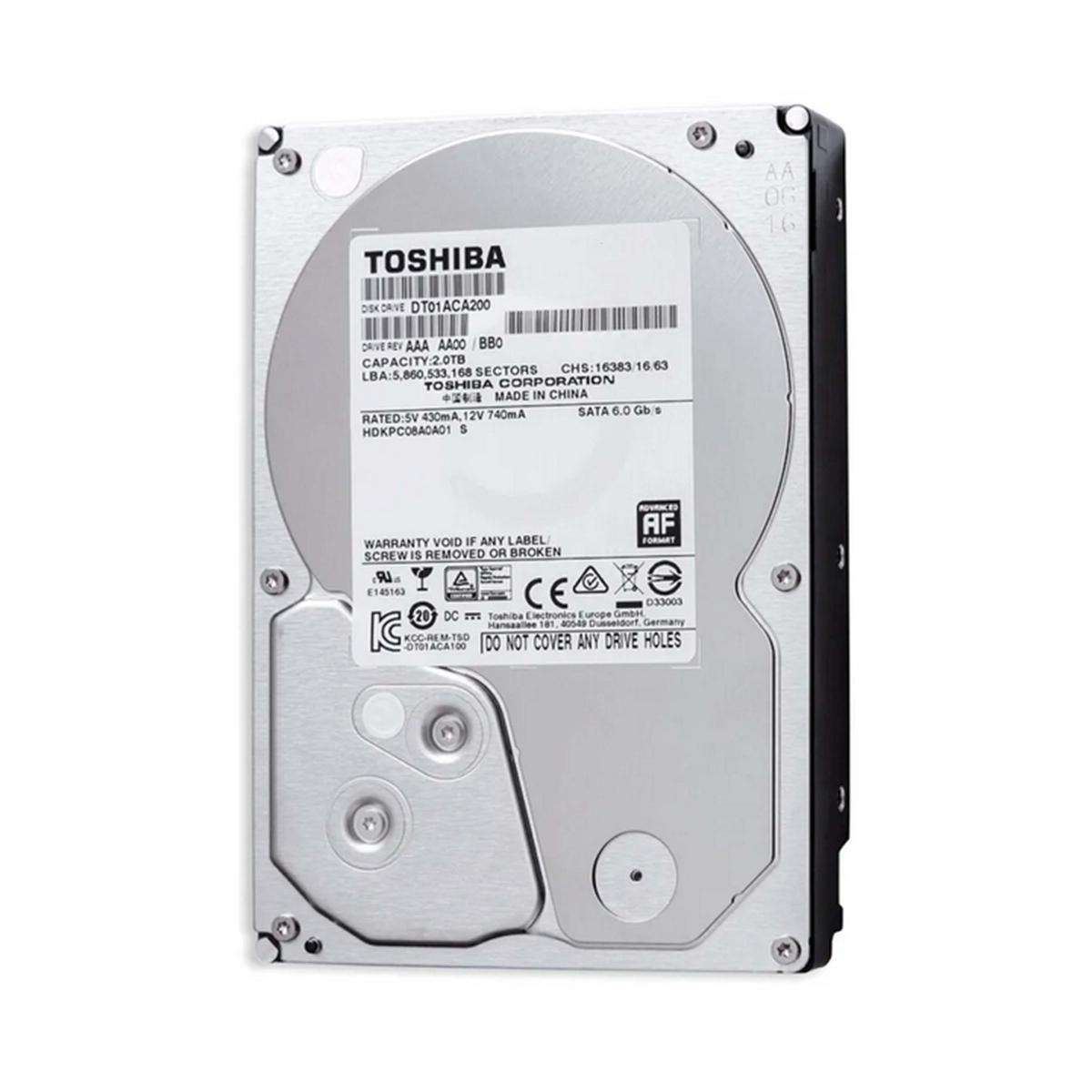 Hard disk Toshiba da 3,5 pollici con interfaccia SATA, modello DT01ACA200.