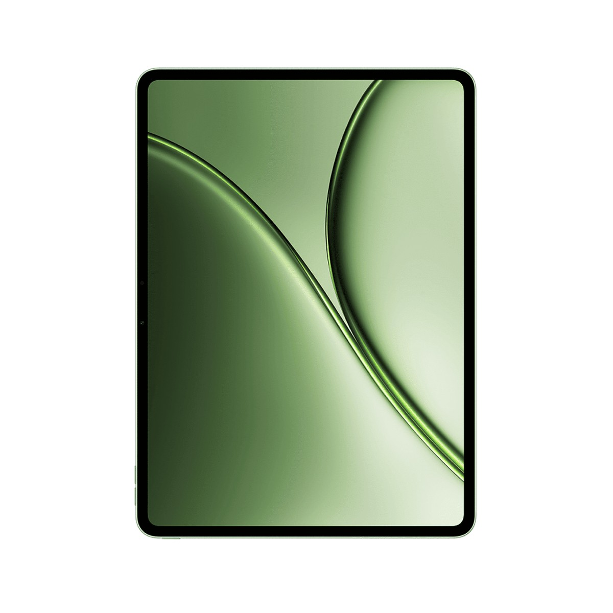 İki eğimli çizgiye sahip soyut duvar kağıdı gösteren yeşil tablet.