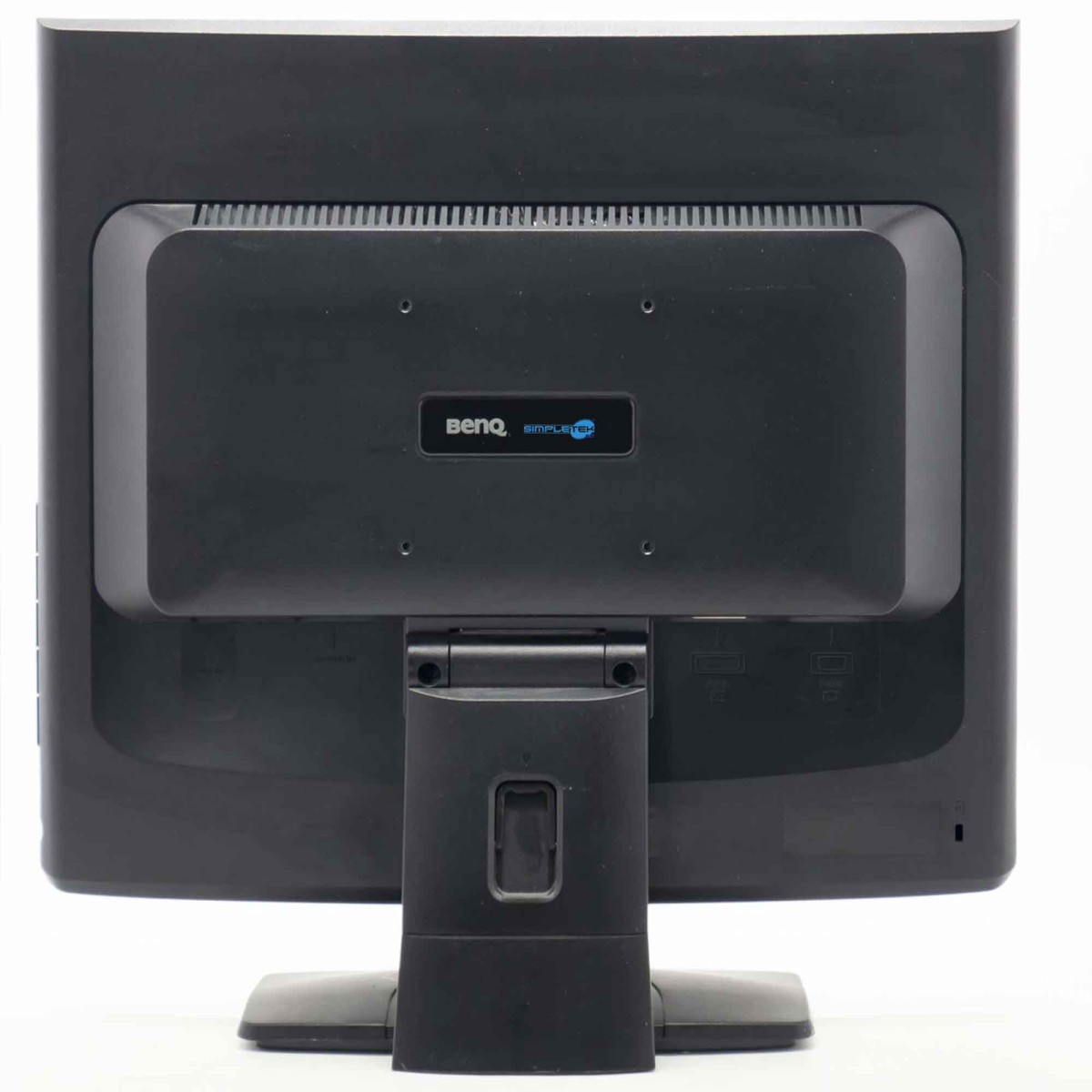 Retro di un monitor BenQ nero con supporto e porte.