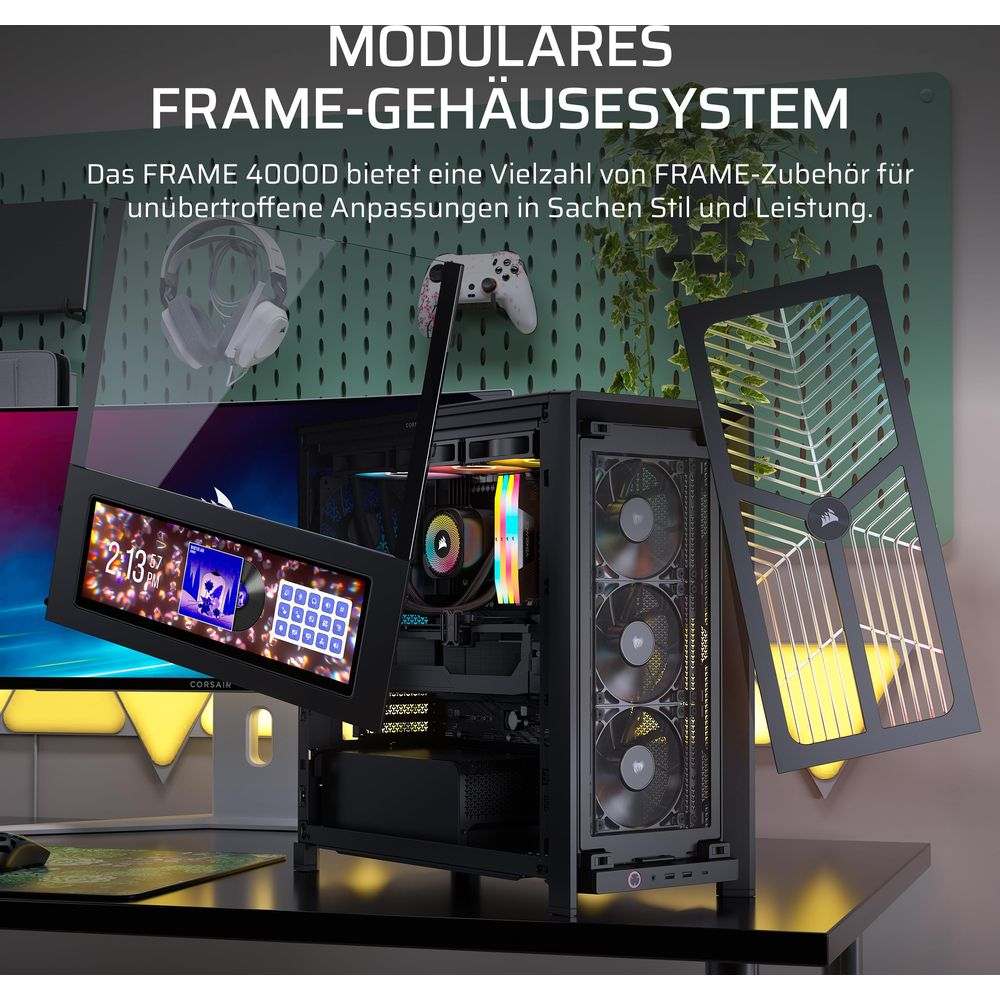 Un boîtier de PC noir avec des ventilateurs RVB et un petit écran.