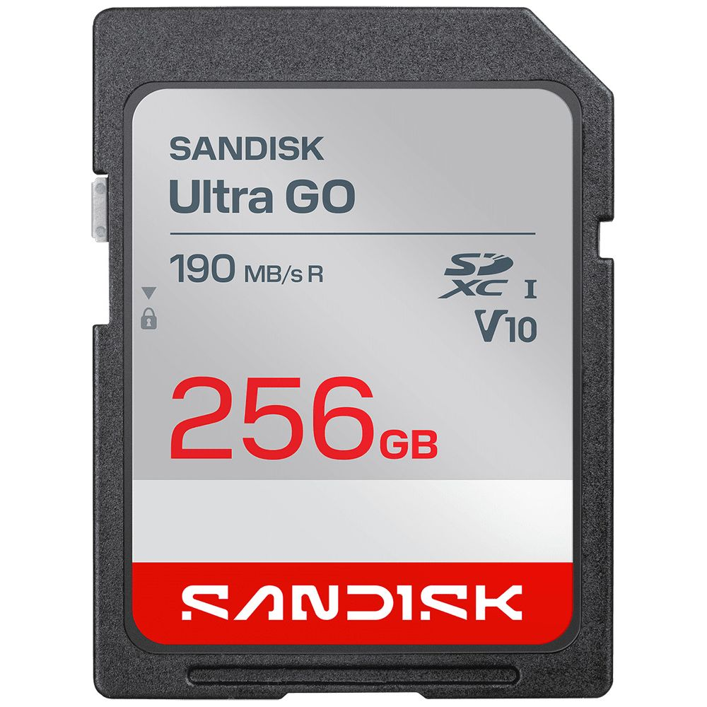 Carte SD Sandisk Ultra GO 256 Go avec 190 Mo/s en lecture/écriture.