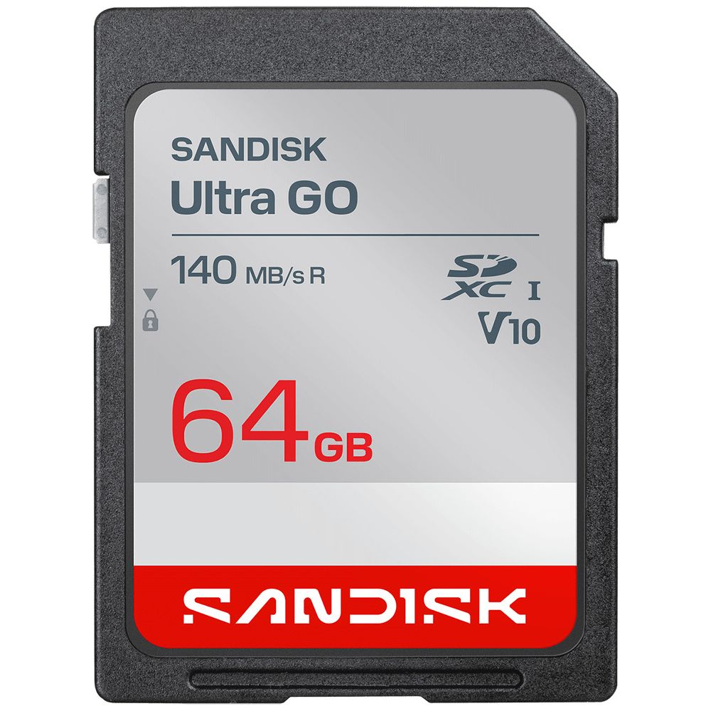 Carte SD SanDisk Ultra GO 64Go avec 140 Mo/s en lecture.