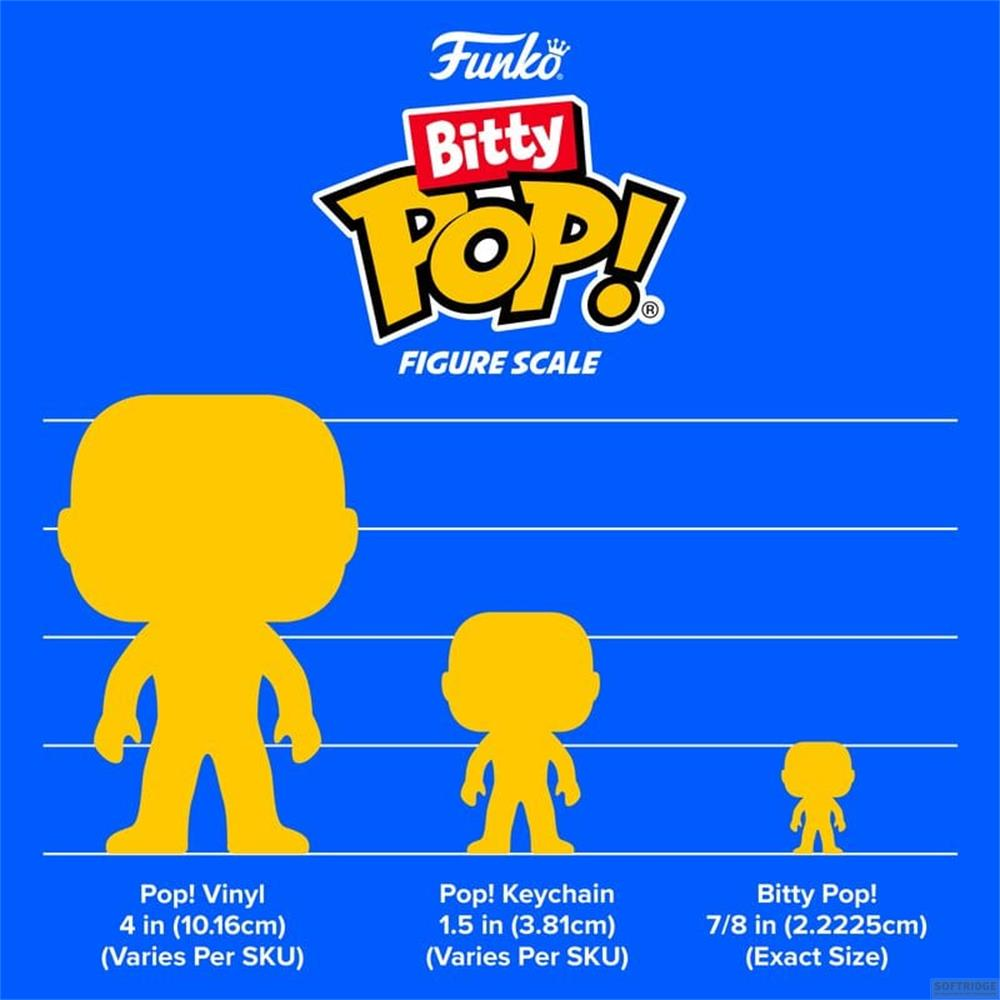 Gráfico de escala de tamaño de Funko Bitty Pop! Vinilo, llavero y Bitty Pop!