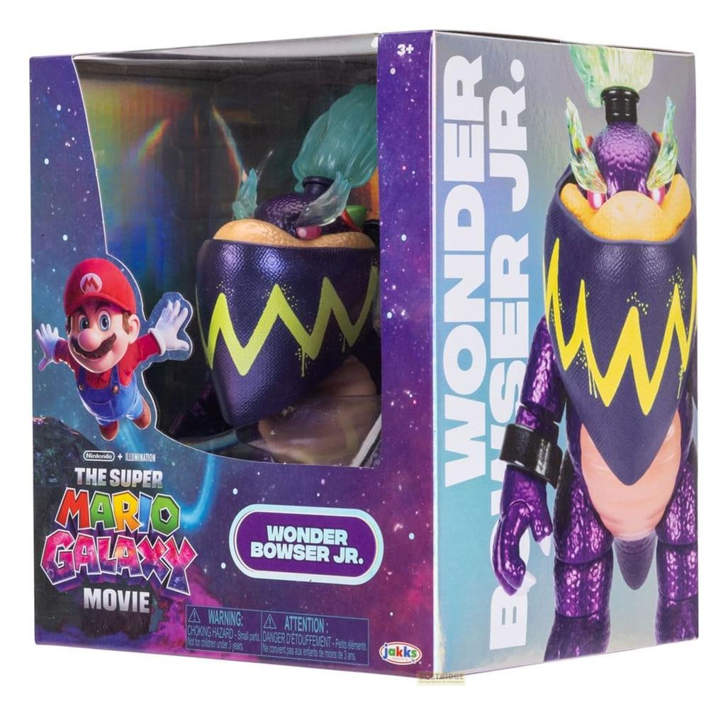 Figura de Mario en caja con Bowser Jr. y diseño espacial.
