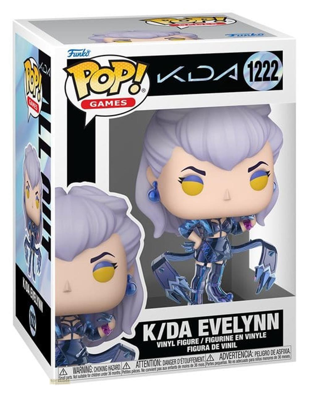 Figura Funko Pop Vinilo K/DA Evelynn #1222 en caja con advertencias.