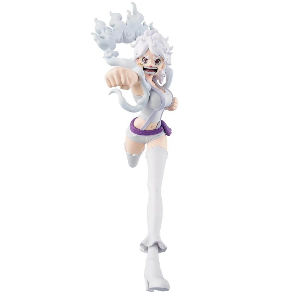 Eine Anime-Figur in weißer Kleidung mit lila Gürtel, die nach vorne rennt.