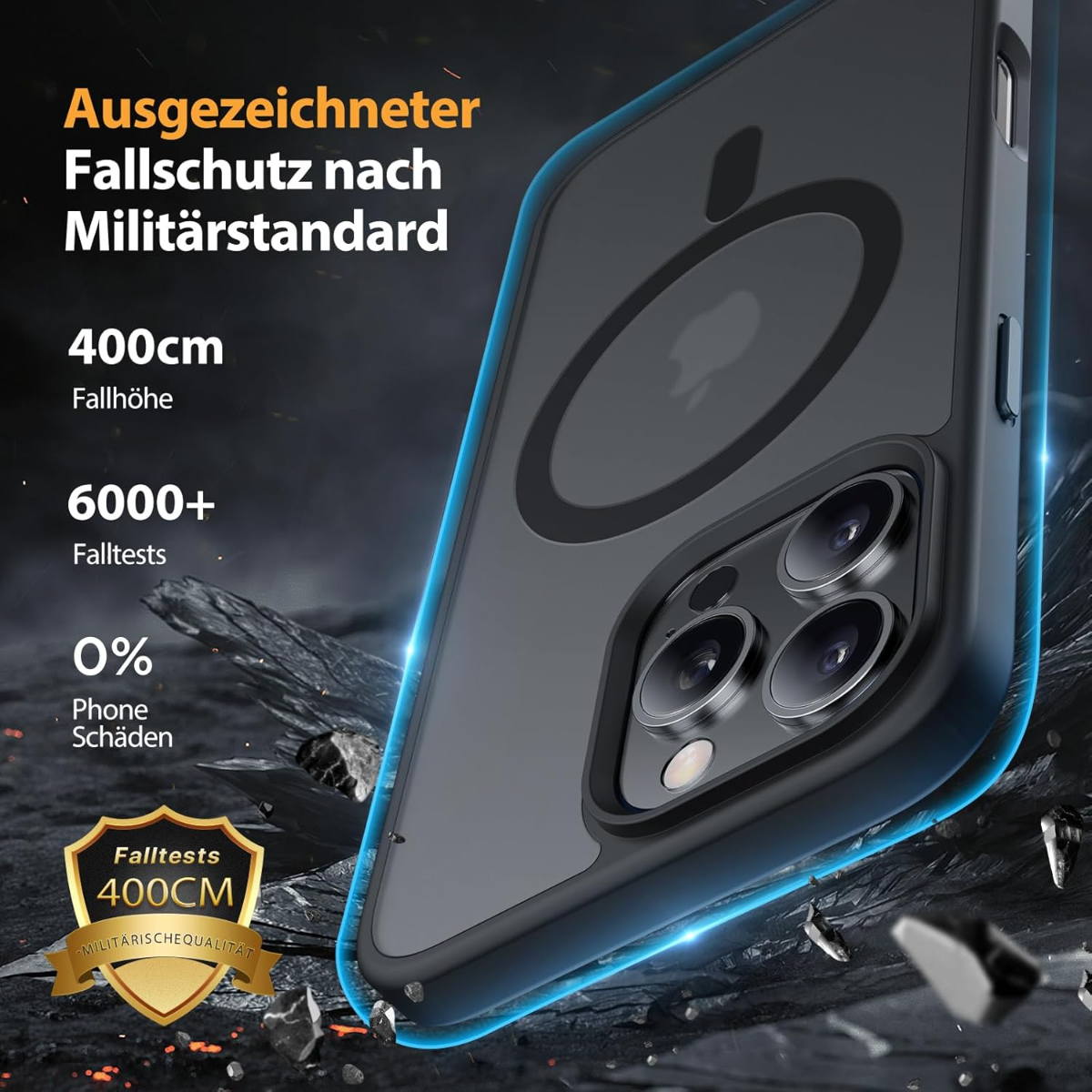 iPhone Hülle mit 400cm Fallschutz, 6000+ Tests, 0% Schäden.