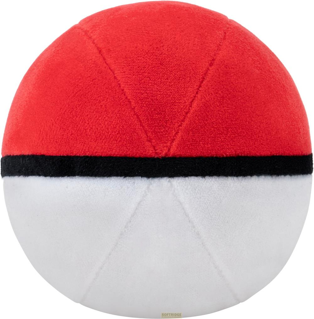 Ein roter und weißer Pokeball-Plüsch mit schwarzem Band.