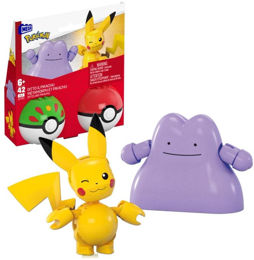 Un ensemble de jouets Ditto et Pikachu avec figurines et Poké Balls.