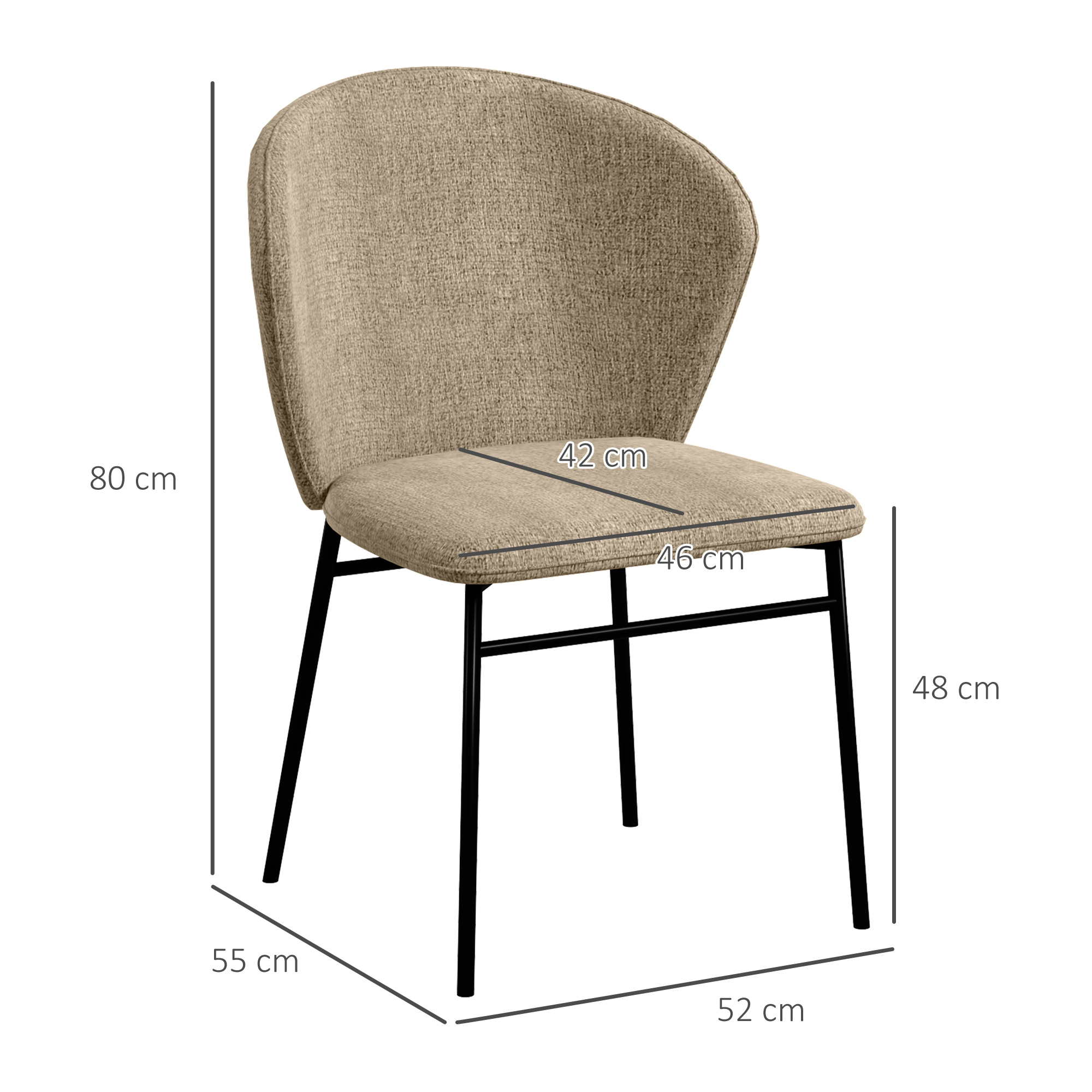 Sedia imbottita beige con gambe nere. Dimensioni: 80x55x52cm.
