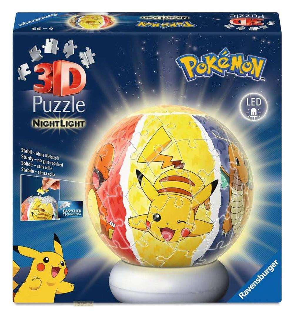 Puzzle 3D Veilleuse Pokémon Ravensburger avec Pikachu et ses amis.