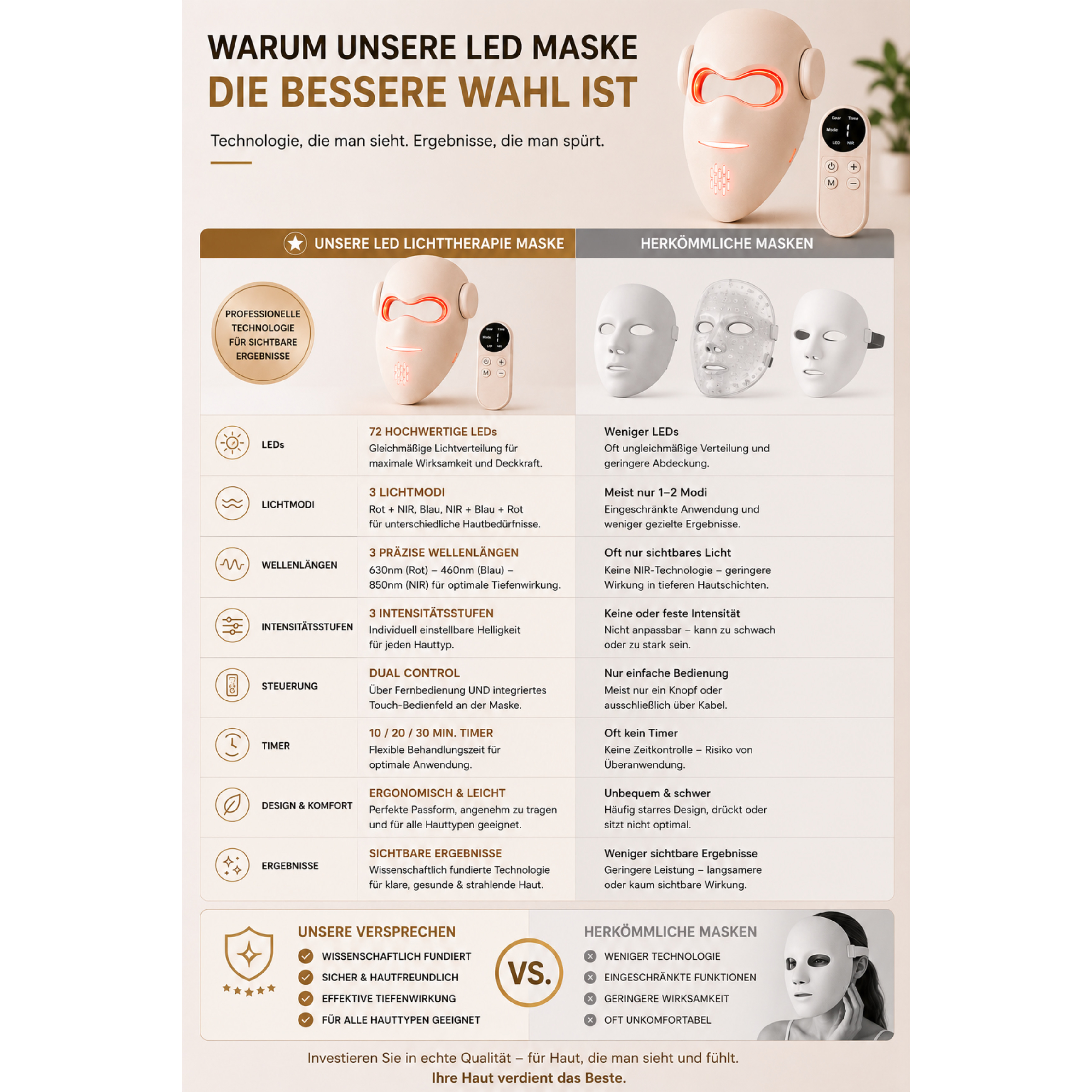 Confronto maschere LED: vantaggi della nostra maschera rispetto a quelle convenzionali.
