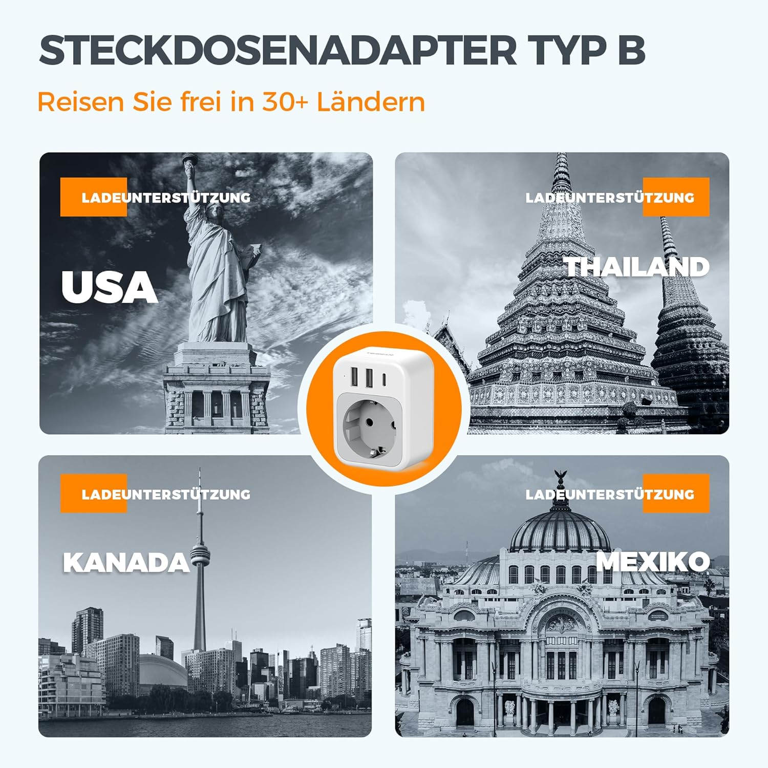 Adaptador de enchufe universal para EE. UU., Tailandia, Canadá y México.