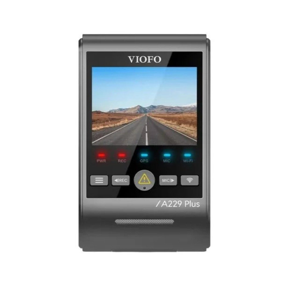 Kamera samochodowa VIOFO A229 Plus pokazująca widok drogi na ekranie.