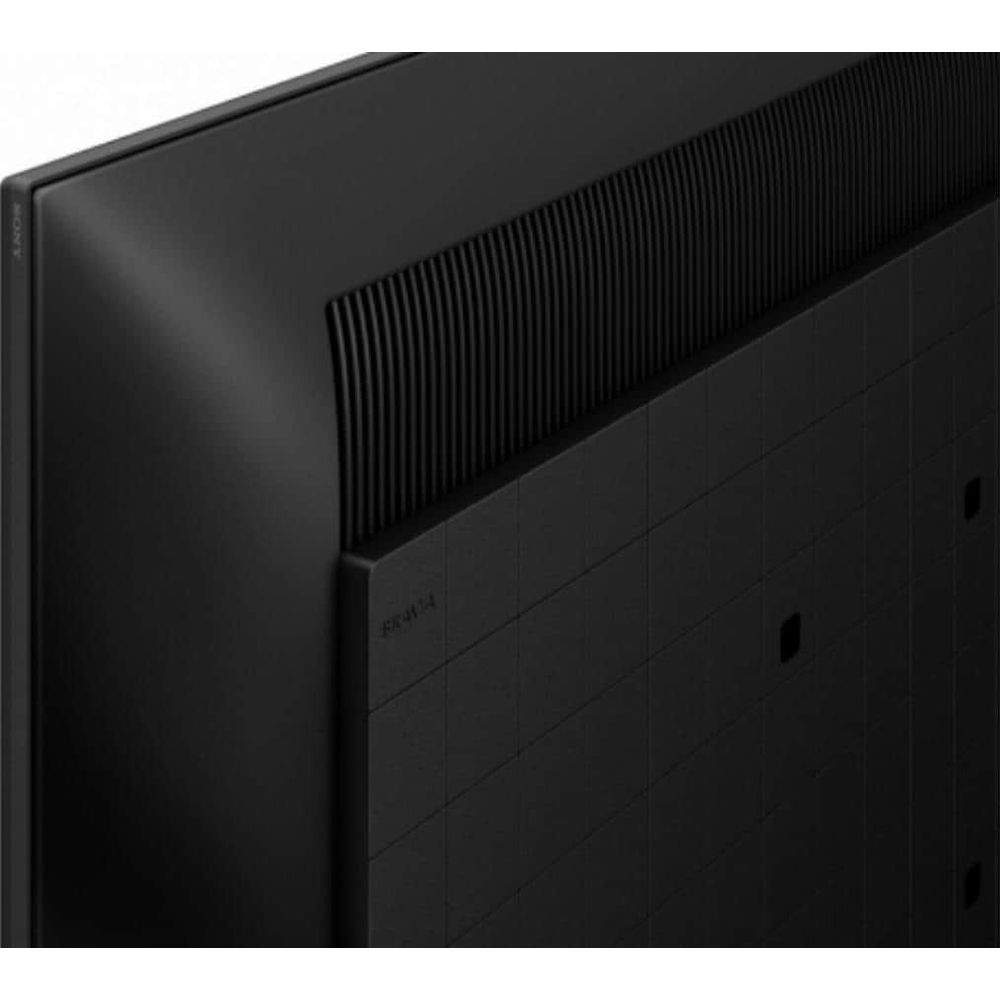 Rückseite eines schwarzen Fernsehers mit Lüftungsschlitzen und dem Sony-Logo.