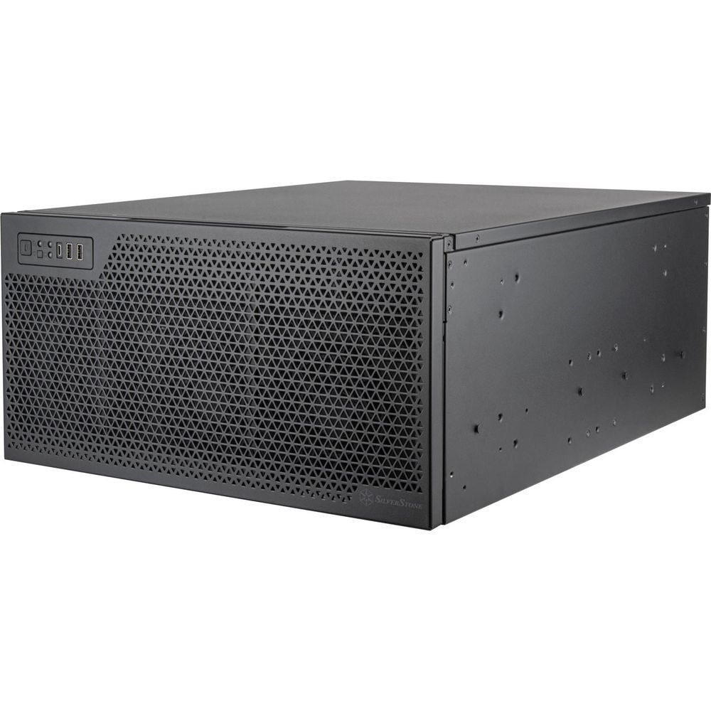 Un boîtier d'ordinateur noir avec grille de ventilation et écran.