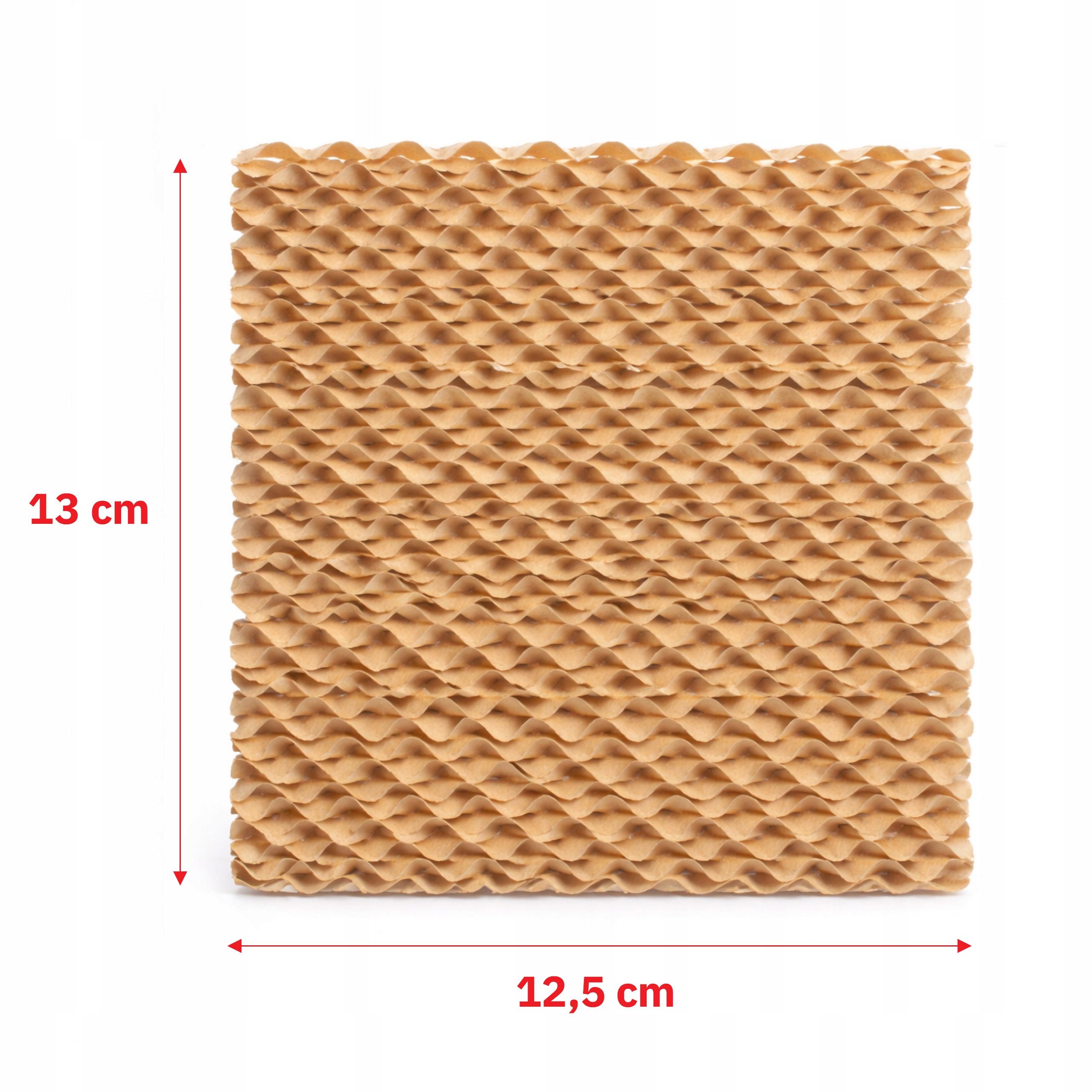Brązowa podkładka o strukturze plastra miodu, 13 cm wysoka, 12,5 cm szeroka.