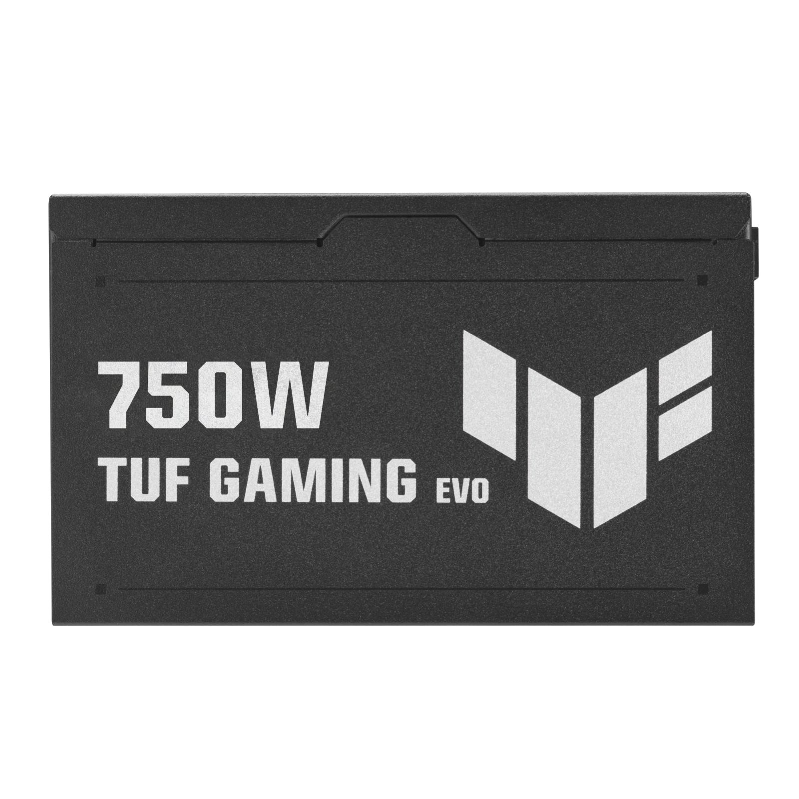 Alimentatore nero 750W TUF Gaming EVO con logo e testo bianchi.