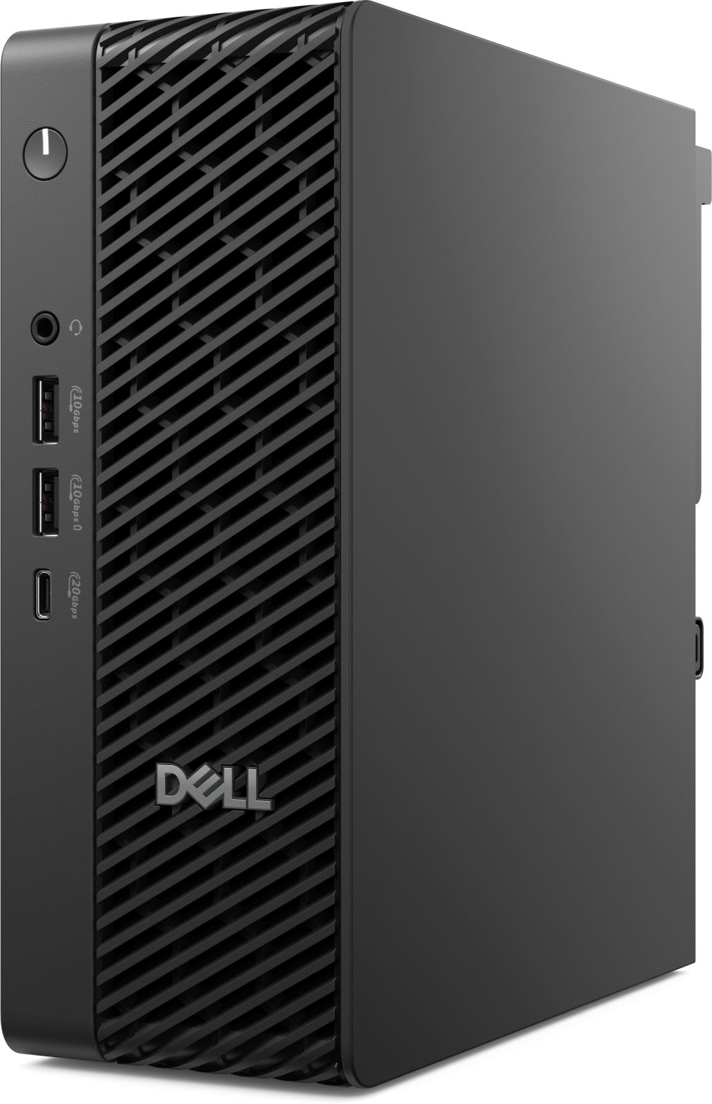 Tower del computer desktop Dell nero con porte anteriori e prese d'aria. Il logo Dell è visibile.