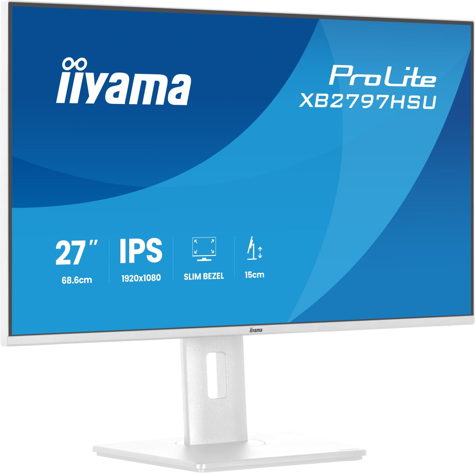 Biały monitor Iiyama 27 cali, IPS, 1920x1080, wąska ramka.