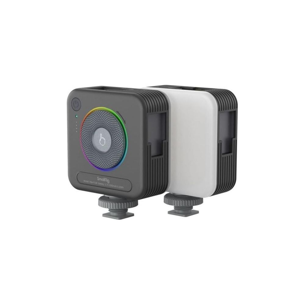 SmallRig draagbare LED-lamp met RGB-kleur en diffuser op witte achtergrond.